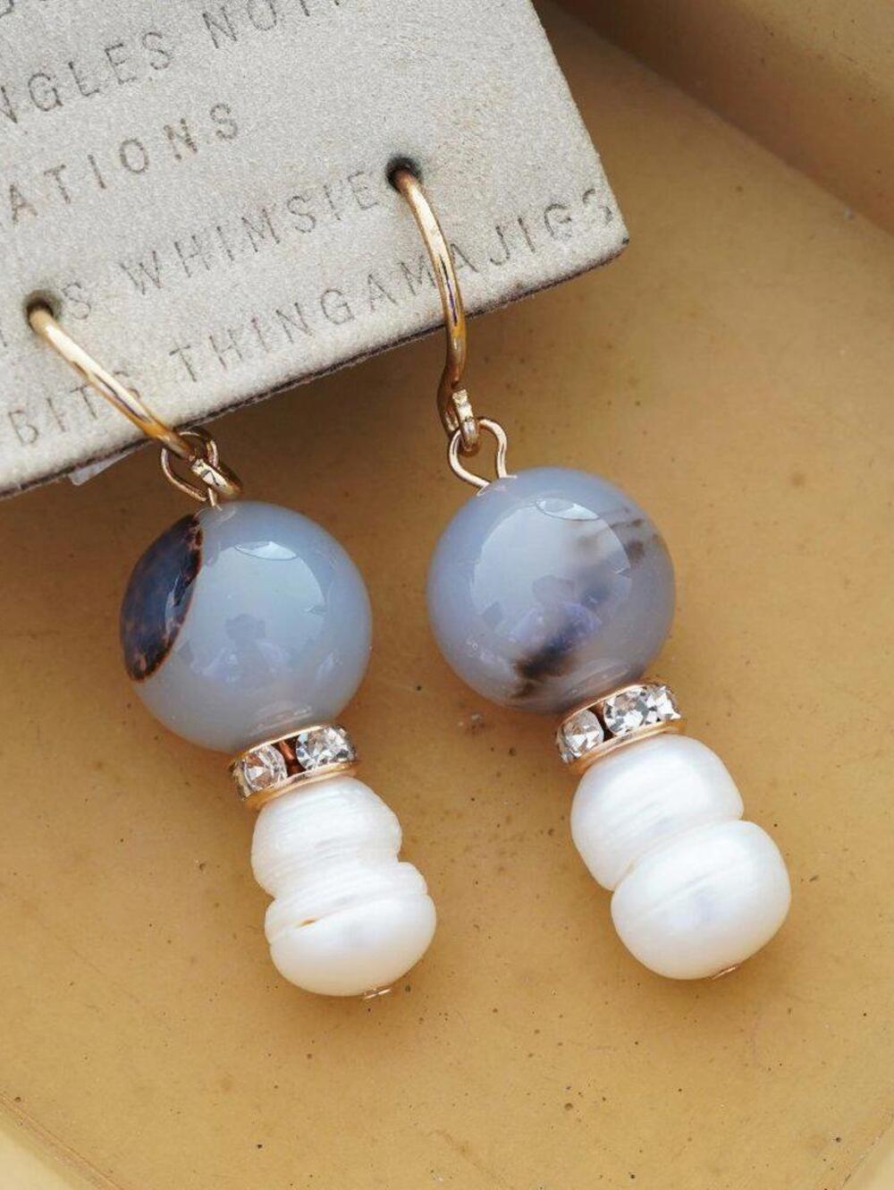 Anthropologie Stone Freshwater Pearl Drop Earrings